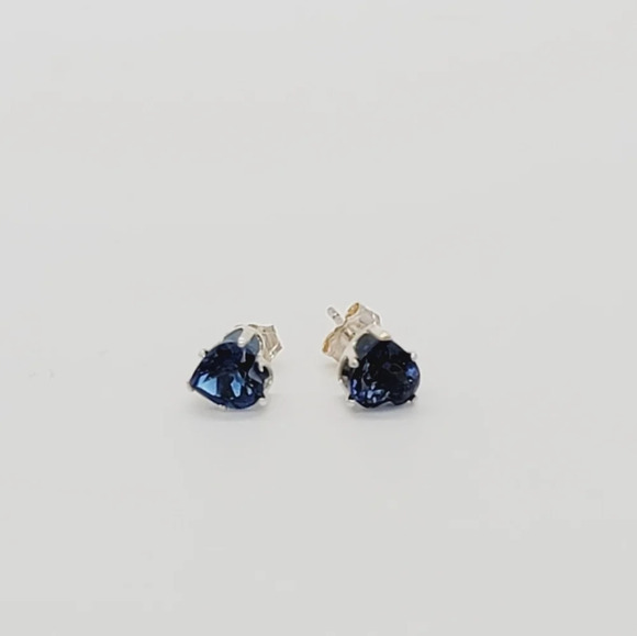 New Dark Blue Heart Shape CZ Earrings - Picture 5 of 6